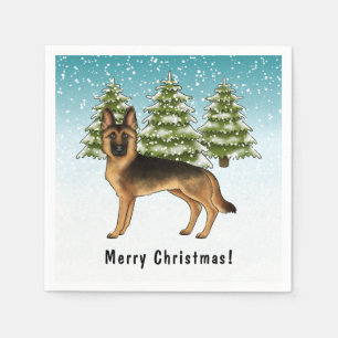 Black And Tan German Shepherd Dog Winter Forest Napkins