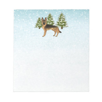 Black And Tan German Shepherd Dog Winter Forest Notepad