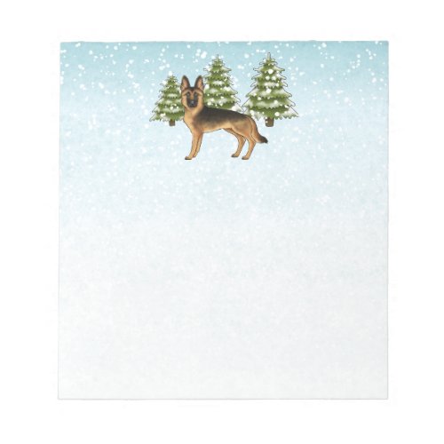 Black And Tan German Shepherd Dog Winter Forest Notepad