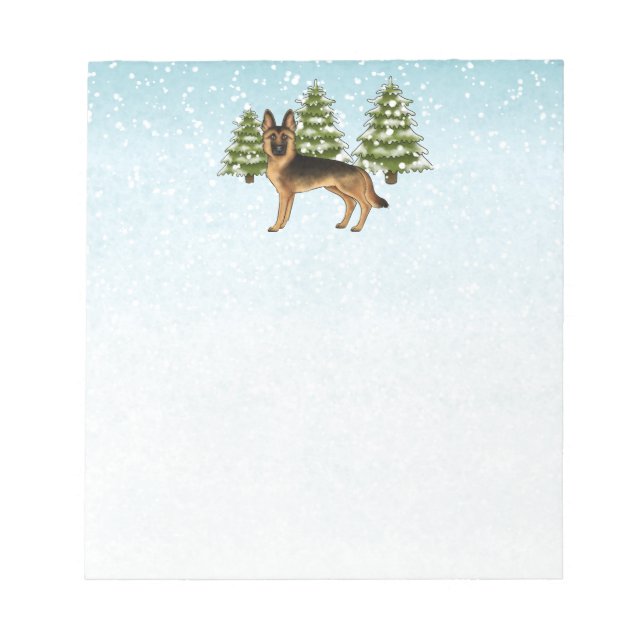 Black And Tan German Shepherd Dog Winter Forest Notepad (Front)