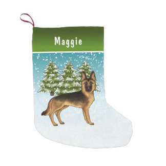 Black And Tan German Shepherd Dog Winter Forest Small Christmas Stocking