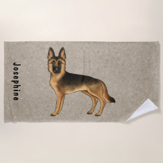 Black And Tan German Shepherd Dog With Custom Name Beach Towel