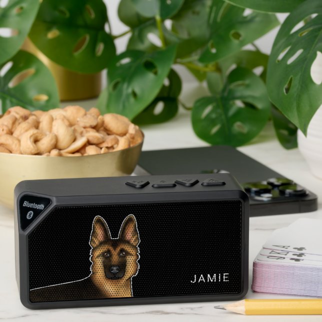 Black And Tan German Shepherd Dog With Custom Name Bluetooth Speaker (Insitu(Table))