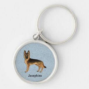 Black And Tan German Shepherd Dog With Custom Name Keychain