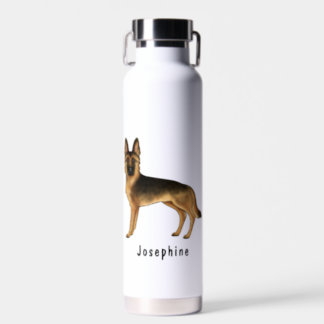 Black And Tan German Shepherd Dog With Custom Name Water Bottle