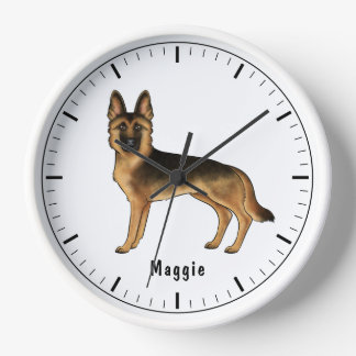 Black And Tan German Shepherd Dog With Custom Text Clock