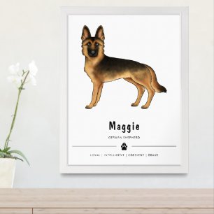 Black And Tan German Shepherd Dog With Custom Text Framed Art