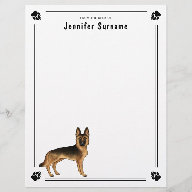 Black And Tan German Shepherd Dog With Custom Text Letterhead (Front)