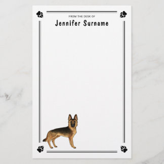 Black And Tan German Shepherd Dog With Custom Text Stationery