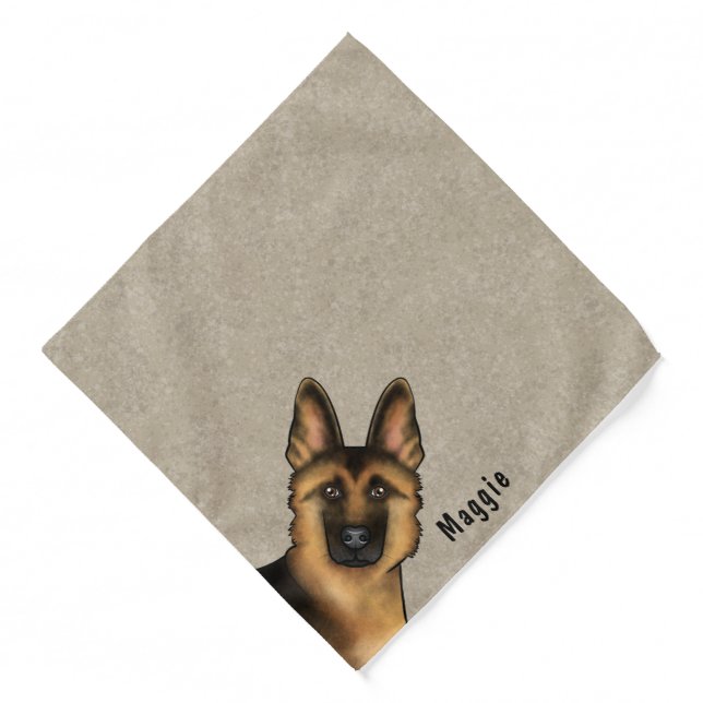 Black And Tan German Shepherd Head And Custom Name Bandana (Front)