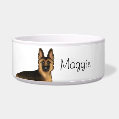 Black And Tan German Shepherd Head And Custom Name Bowl