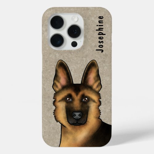 Black And Tan German Shepherd Head And Custom Name iPhone 15 Pro Case