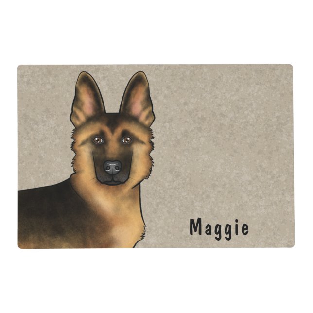 Black And Tan German Shepherd Head And Custom Name Placemat (Front)