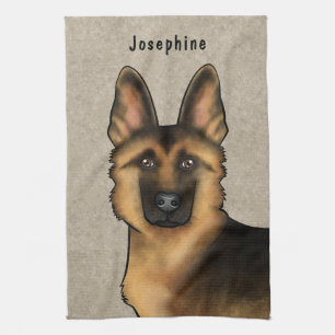 Black And Tan German Shepherd Head And Name Beige Kitchen Towel