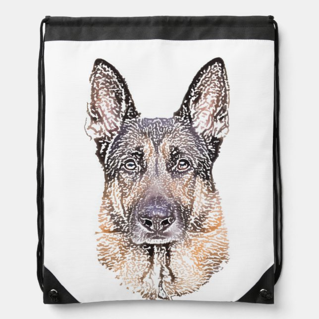 Black and Tan German Shepherd Portrait Drawstring Bag (Front)