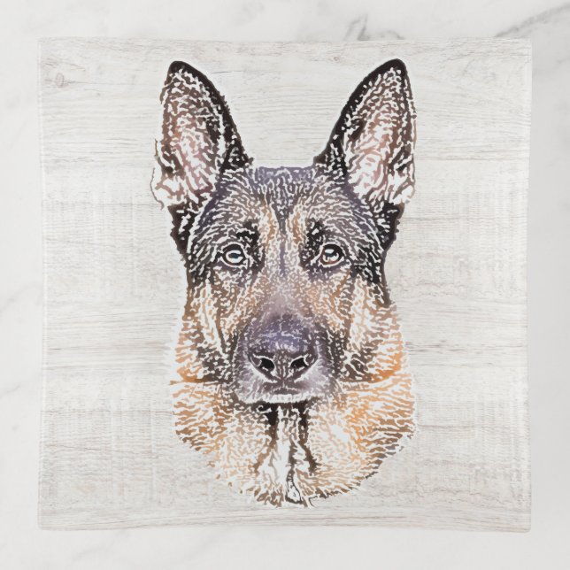 Black and Tan German Shepherd Portrait Trinket Tray (Front)