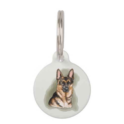 Black And Tan German Shepherd Watercolor Portrait Pet ID Tag