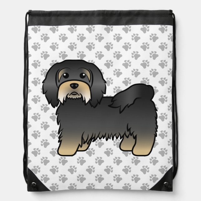 Black And Tan Havanese Cute Cartoon Dog Drawstring Bag (Front)