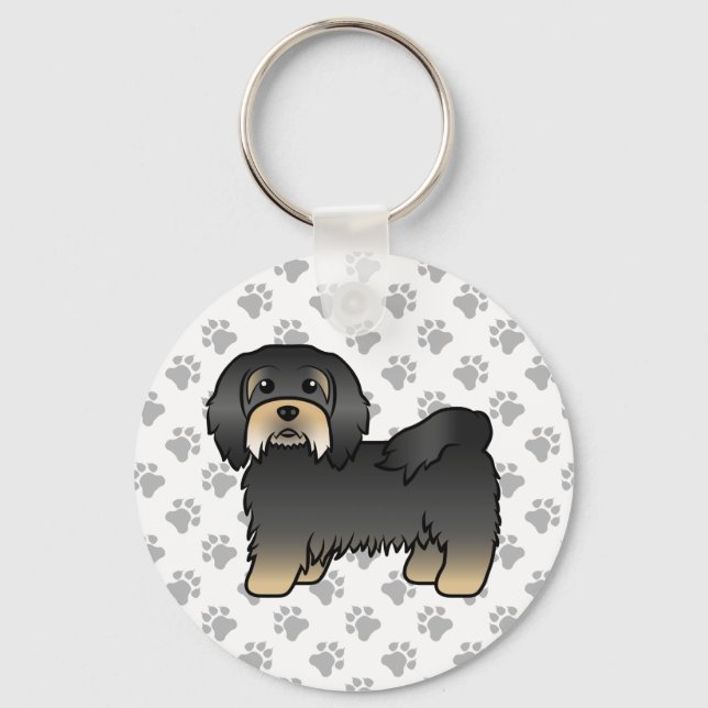 Black And Tan Havanese Cute Cartoon Dog Keychain (Front)