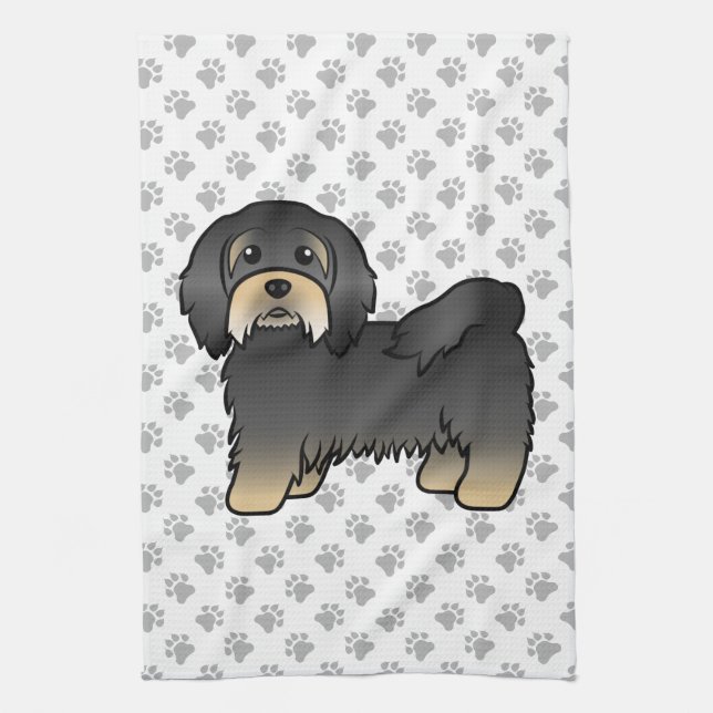 Black And Tan Havanese Cute Cartoon Dog Kitchen Towel (Vertical)