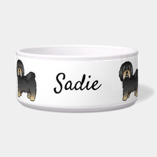 Black And Tan Havanese Cute Cartoon Dog & Name Bowl