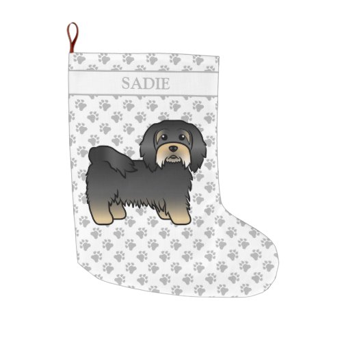 Black And Tan Havanese Cute Cartoon Dog  Name Large Christmas Stocking