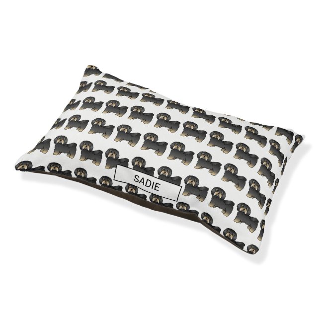 Black And Tan Havanese Cute Cartoon Dog & Name Pet Bed (Angled)