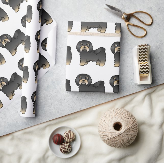 Black And Tan Havanese Cute Cartoon Dog Pattern Wrapping Paper (Crafts)