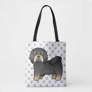 Black And Tan Havanese Cute Cartoon Dog & Paws Tote Bag