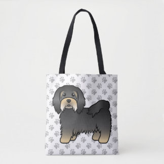 Black And Tan Havanese Cute Cartoon Dog &amp; Paws Tote Bag
