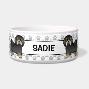 Black And Tan Havanese Cute Dog With Paws & Name Bowl
