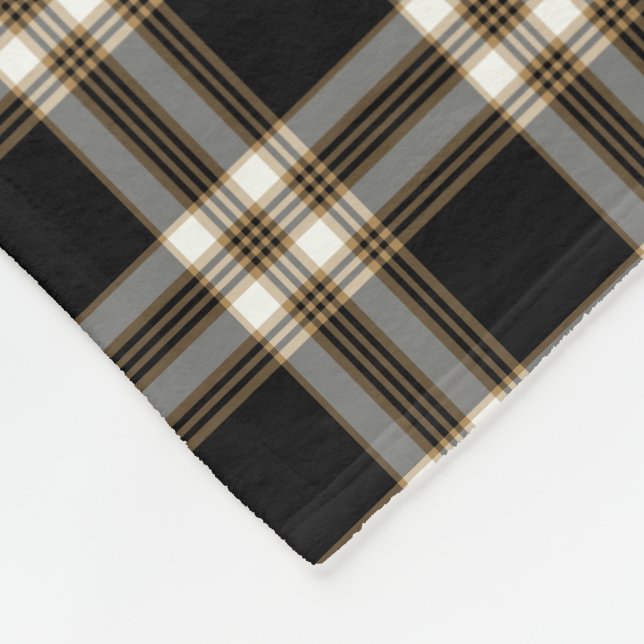 Black and Tan Irish MacGuinness Tartan Fleece Blanket (Corner)