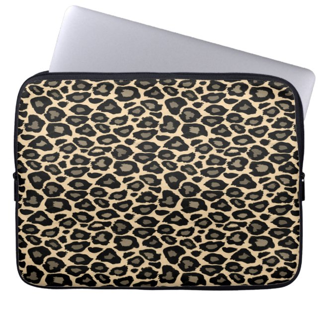 Black and Tan Leopard Print Laptop Sleeve (Front)