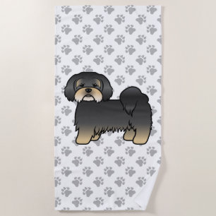 Black And Tan Lhasa Apso Cute Cartoon Dog Beach Towel