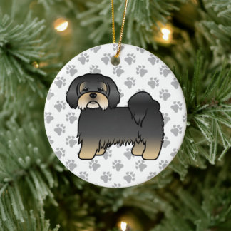Black And Tan Lhasa Apso Cute Cartoon Dog Ceramic Ornament