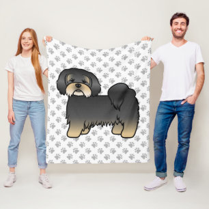 Black And Tan Lhasa Apso Cute Cartoon Dog Fleece Blanket