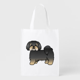 Black And Tan Lhasa Apso Cute Cartoon Dog Grocery Bag