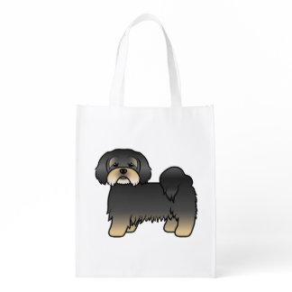 Black And Tan Lhasa Apso Cute Cartoon Dog Grocery Bag