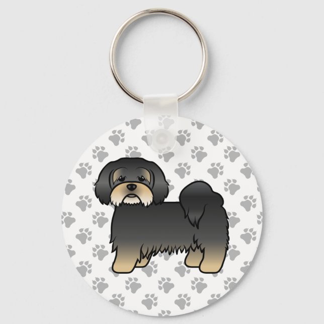 Black And Tan Lhasa Apso Cute Cartoon Dog Keychain (Front)