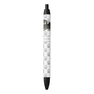 Black And Tan Lhasa Apso Cute Cartoon Dog &amp; Name Black Ink Pen