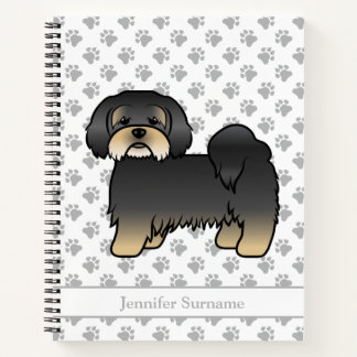 Black And Tan Lhasa Apso Cute Cartoon Dog &amp; Name Notebook