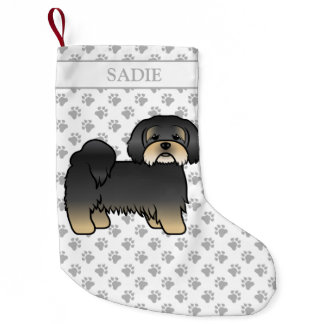 Black And Tan Lhasa Apso Cute Cartoon Dog &amp; Name Small Christmas Stocking