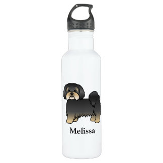 Black And Tan Lhasa Apso Cute Cartoon Dog &amp; Name Stainless Steel Water Bottle
