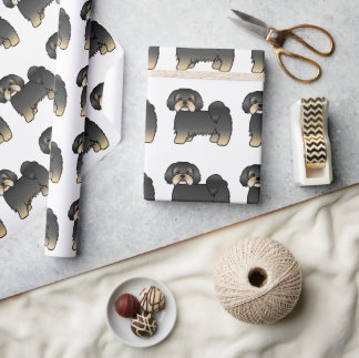 Black And Tan Lhasa Apso Cute Cartoon Dog Pattern Wrapping Paper