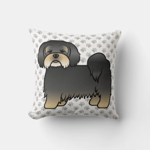 Black And Tan Lhasa Apso Cute Cartoon Dog & Paws Throw Pillow
