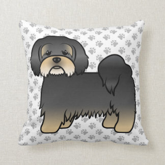 Black And Tan Lhasa Apso Cute Cartoon Dog &amp; Paws Throw Pillow
