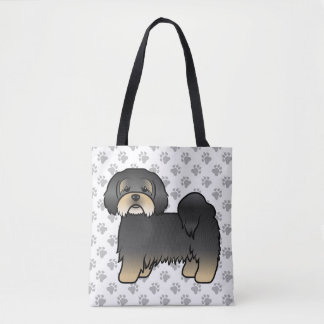 Black And Tan Lhasa Apso Cute Cartoon Dog &amp; Paws Tote Bag