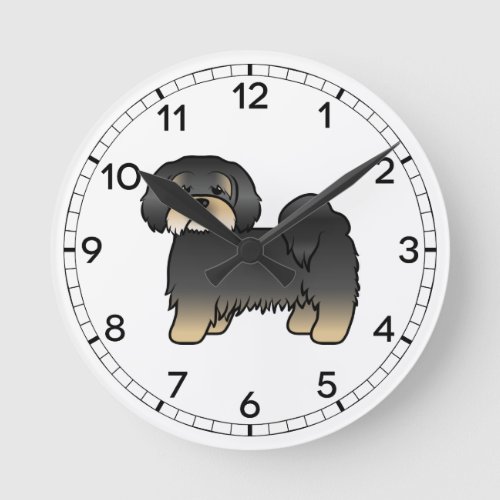 Black And Tan Lhasa Apso Cute Cartoon Dog Round Clock