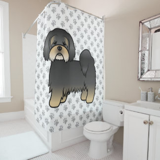 Black And Tan Lhasa Apso Cute Cartoon Dog Shower Curtain