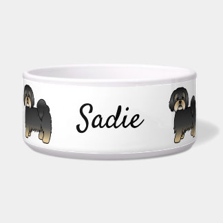 Black And Tan Lhasa Apso Cute Dogs &amp; Name Bowl
